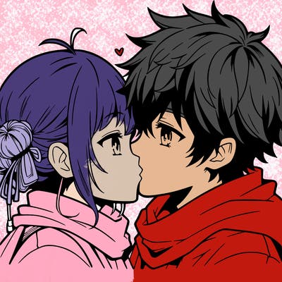 anime boy and girl kissing