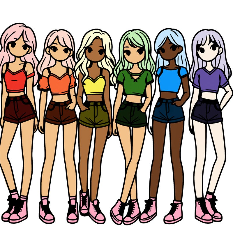 a group of girls wearing crop tops and shorts