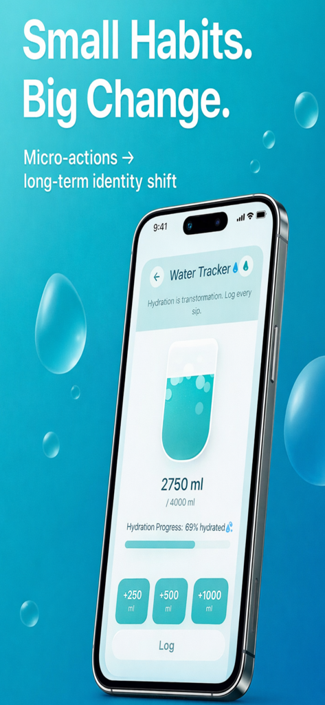 75 Soft Challenge Tracker App - iPhone showing the water tracker interface of the 75 Soft Challenge app with a blue progress graphic and daily hydration goals.