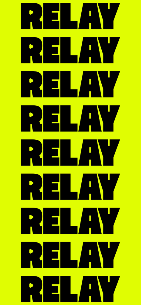 Relay brand name repeated in bold black font on a vibrant yellow background
