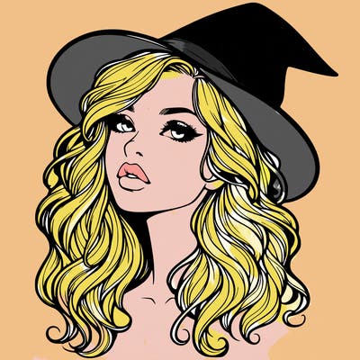 realistic witch girl with wavy hair and lips
