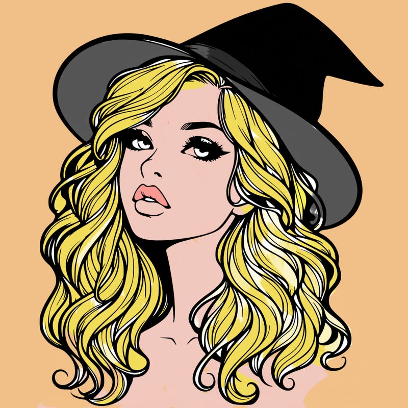 realistic witch girl with wavy hair and lips