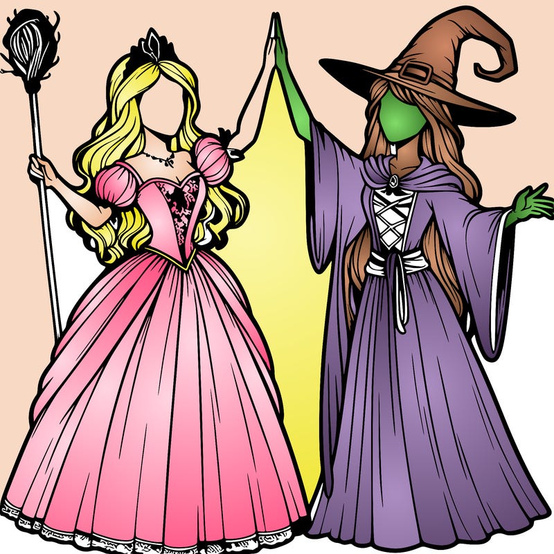 detailed realistic split of a princess and a witch