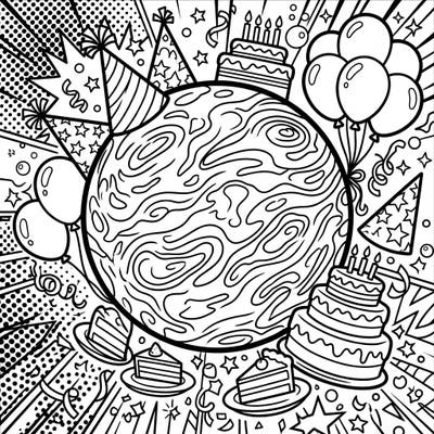 Get ready for a unique coloring adventure with our Mars Pop Art Birthday page! This vibrant design combines the iconic Red Planet with festive party elements in a dynamic comic book style, perfect for any celebration.