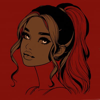 realistic girl with a ponytail on her hair and lips