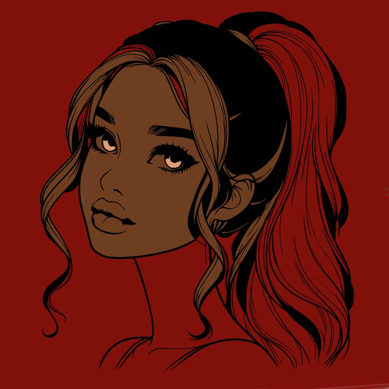 realistic girl with a ponytail on her hair and lips