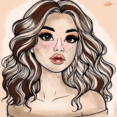 realistic girl with wavy hair and lips