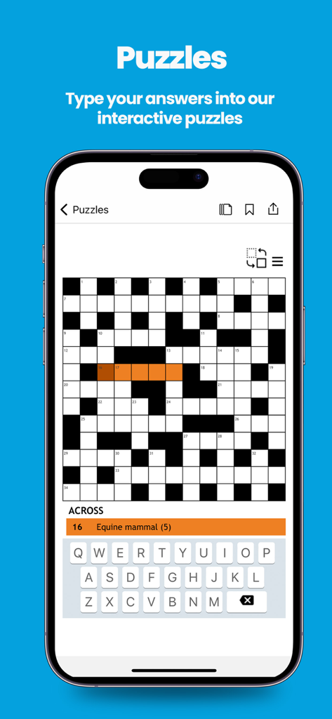 Una pantalla de móvil que muestra un crucigrama interactivo en la aplicación Leicester Mercury Newspaper