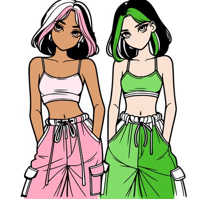 two girls with crop top with baggy pants
