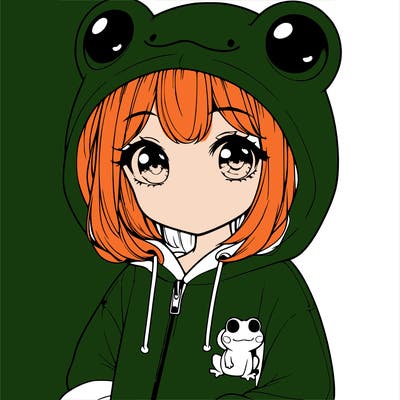 cute realistic girl in a froggy hoodie