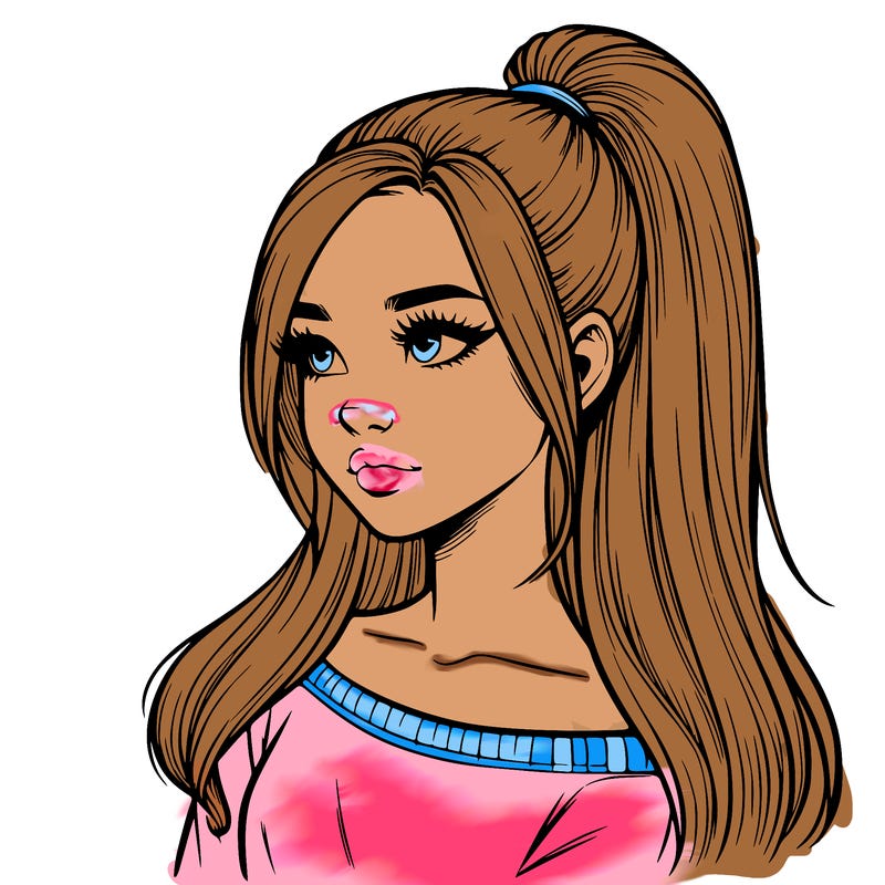 realistic girl with a high ponytail
