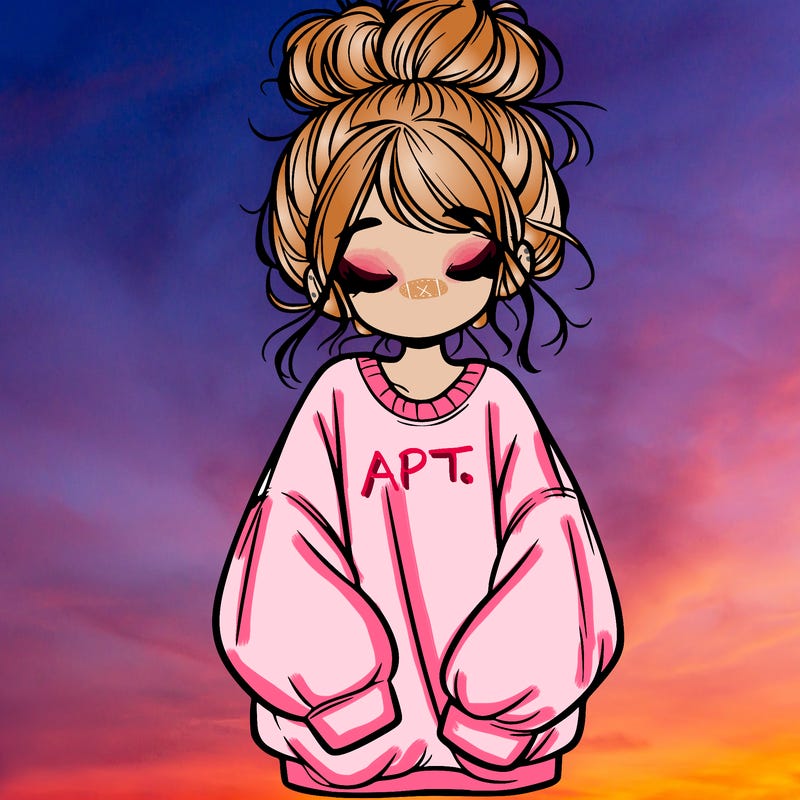 girl with baggy sweatshirt and messy bun