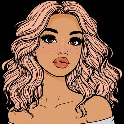realistic girl with wavy hair and lips
