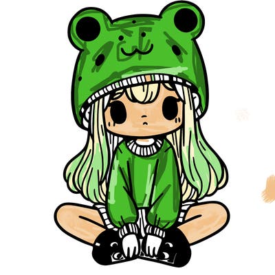 a girl wearing a frog hat and some frog socks