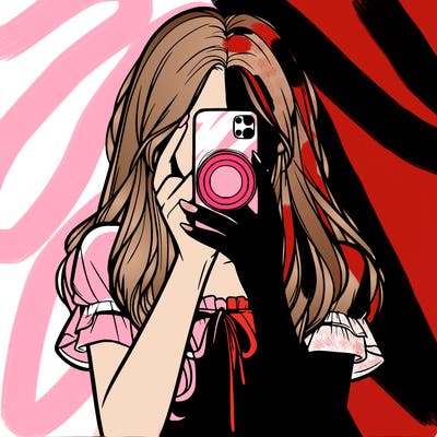 a realistic girl holding her phone taking pictures