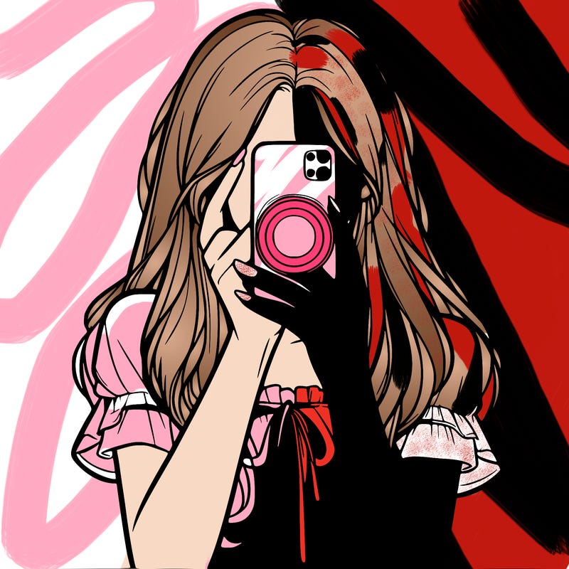 a realistic girl holding her phone taking pictures