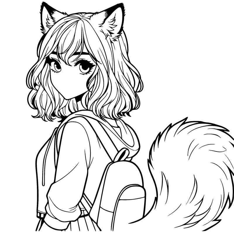 realistic teen girl with wolf ears and a wolf tail