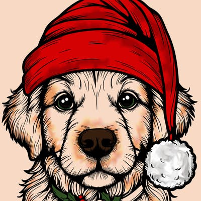 realistic dog with a christmas hat