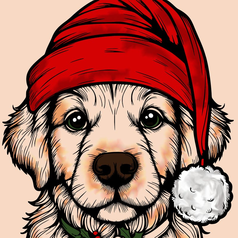realistic dog with a christmas hat