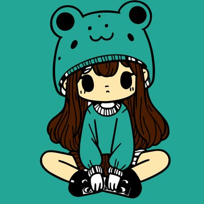 a girl wearing a frog hat and some frog socks