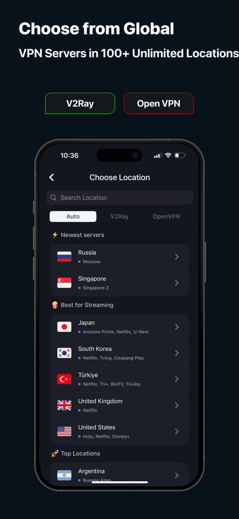 XS VPN: Fast & Secure Proxy - XS VPN app interface showing global server locations optimized for streaming services and secure browsing