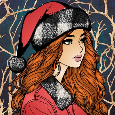 realistic girl in santa hat