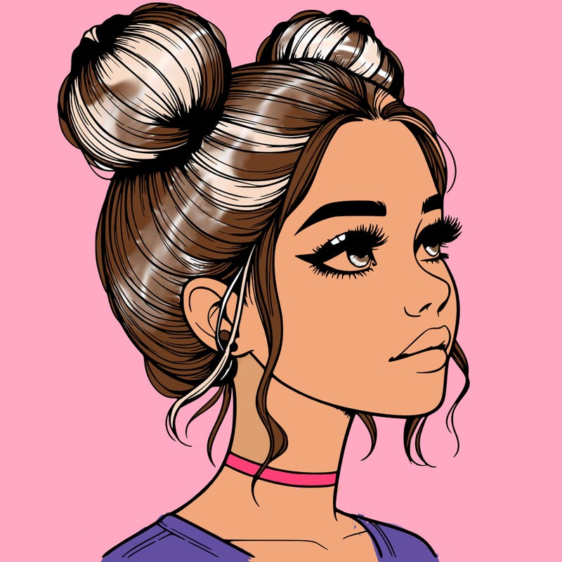 realistic girl with buns on the top of her head