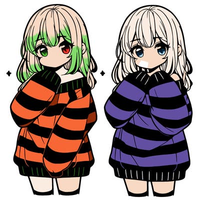 anime girl in a striped oversized sweater
