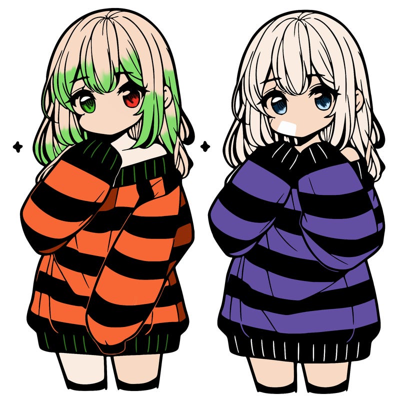 anime girl in a striped oversized sweater