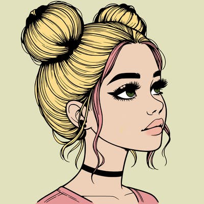 realistic girl with buns on the top of her head