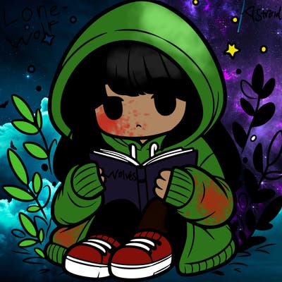 girl in oversized hoodie reading a book