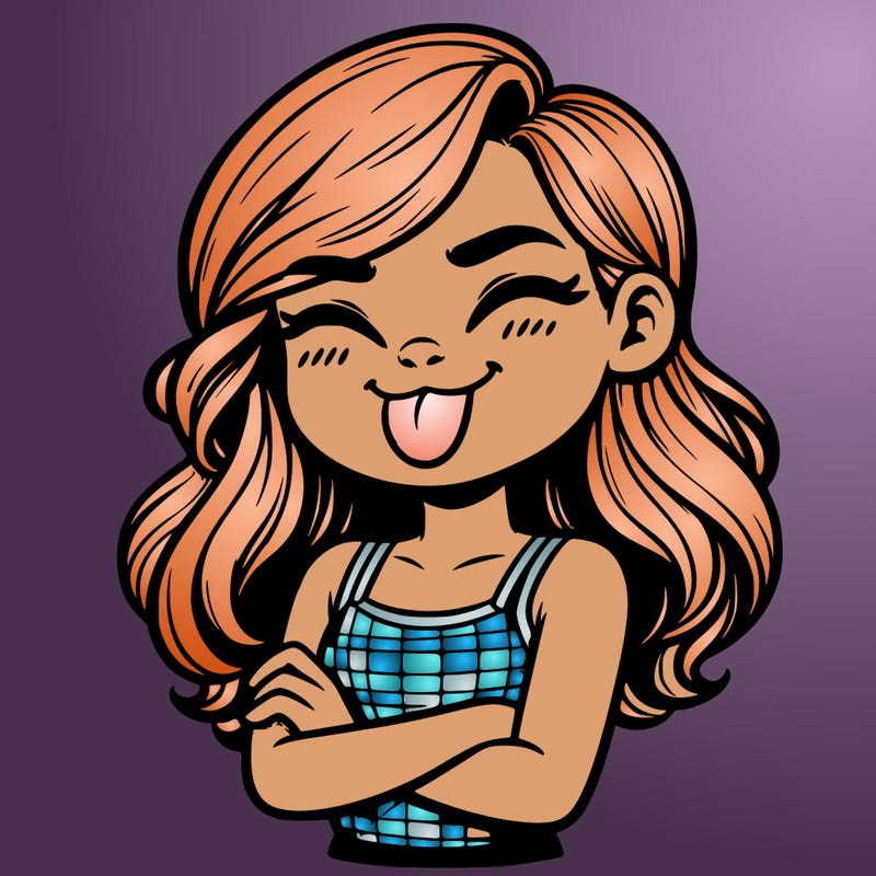 realistic girl crossing her arms and wearing a tank top with her tongue held out she has long hair