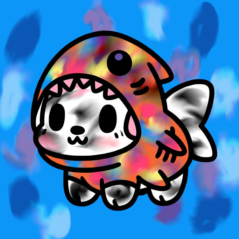 cute dog wearing a shark costume