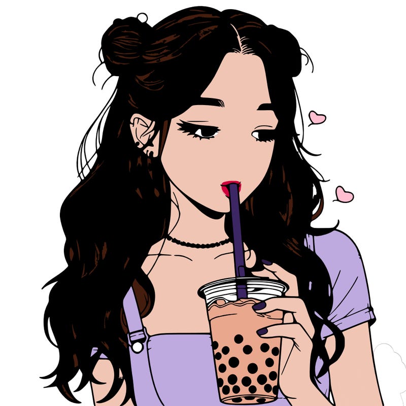 aesthetic realistic girl with boba