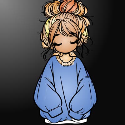 girl with baggy sweatshirt and messy bun