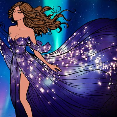 realistic woman in dress flowing the the wind