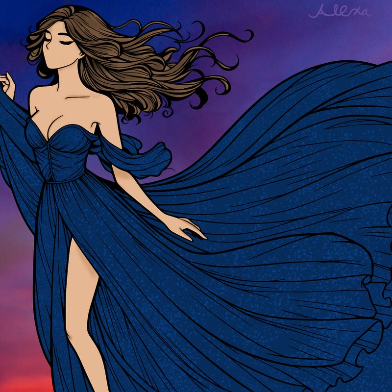 realistic woman in dress flowing the the wind