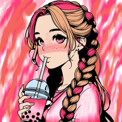 realistic girl with braided hair drinking boba