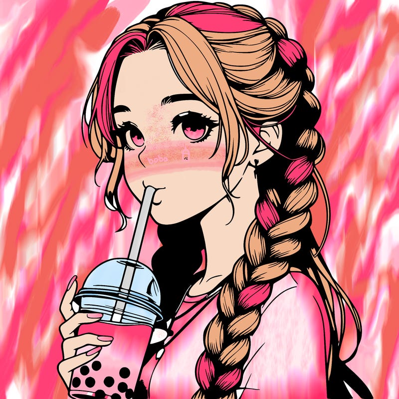 realistic girl with braided hair drinking boba