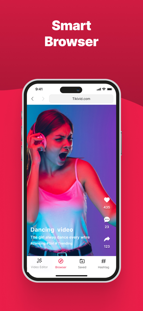 ClipCatch: Save & Edit Video - ClipCatch app interface showing the smart browser feature for saving videos from any website