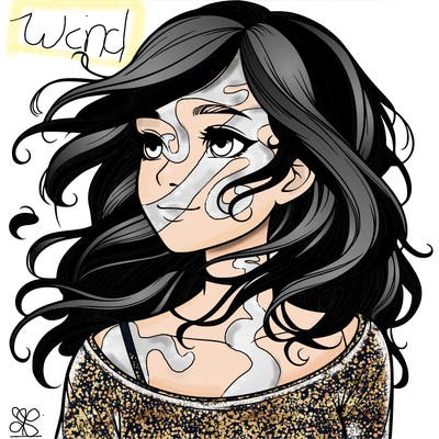 realistic girl wind in her hair