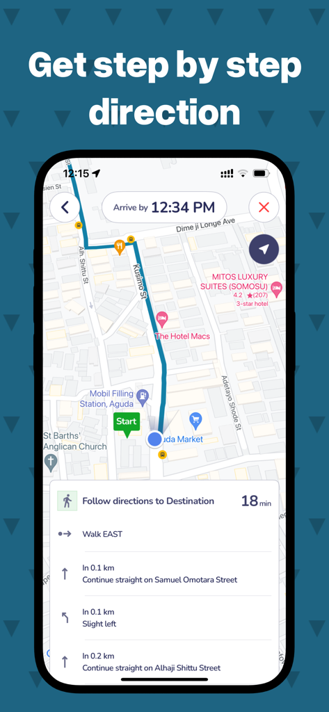 OrnaMap: Lagos Transport App - OrnaMap app interface showing step by step navigation on a map