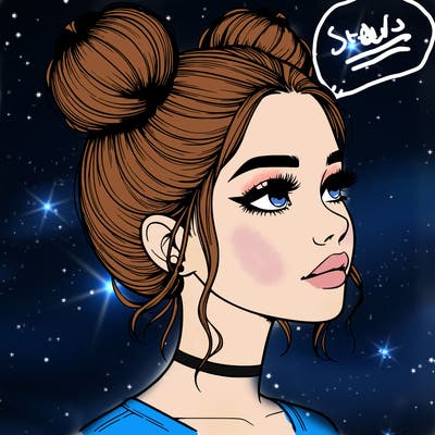 realistic girl with buns on the top of her head