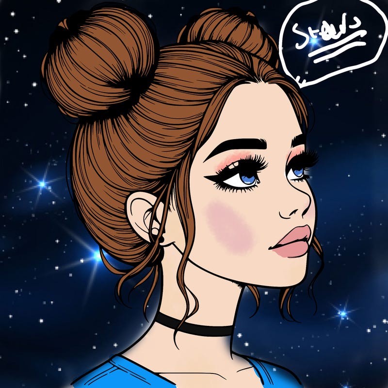 realistic girl with buns on the top of her head