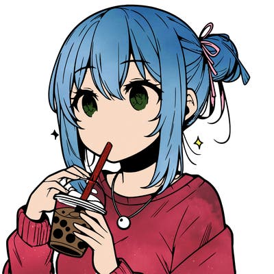 manga character drinking boba