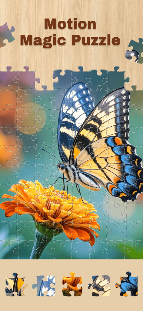 Jigsaw Puzzle: Magic Game - Puzzle de rompecabezas digital que presenta una mariposa en una flor con efectos de magia en movimiento