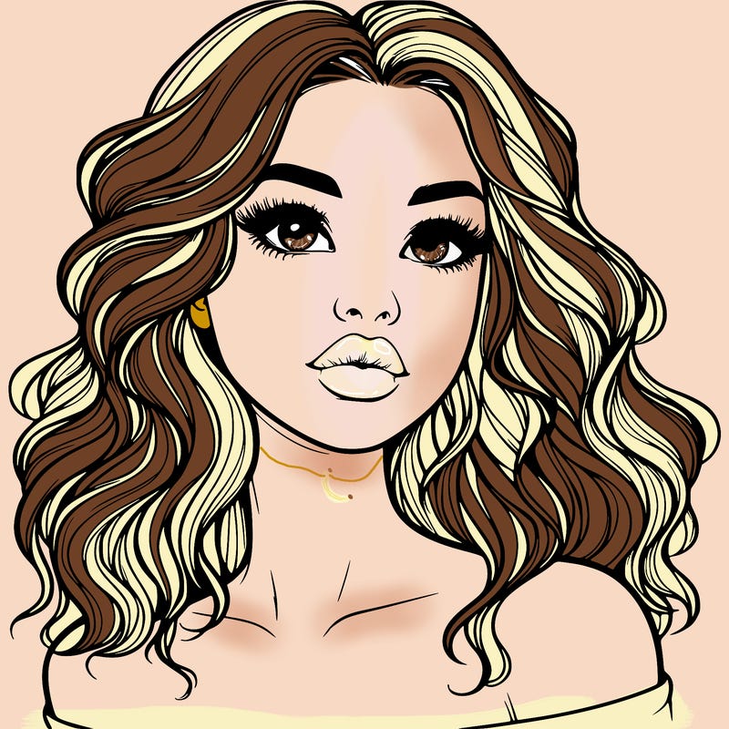realistic girl with wavy hair and lips