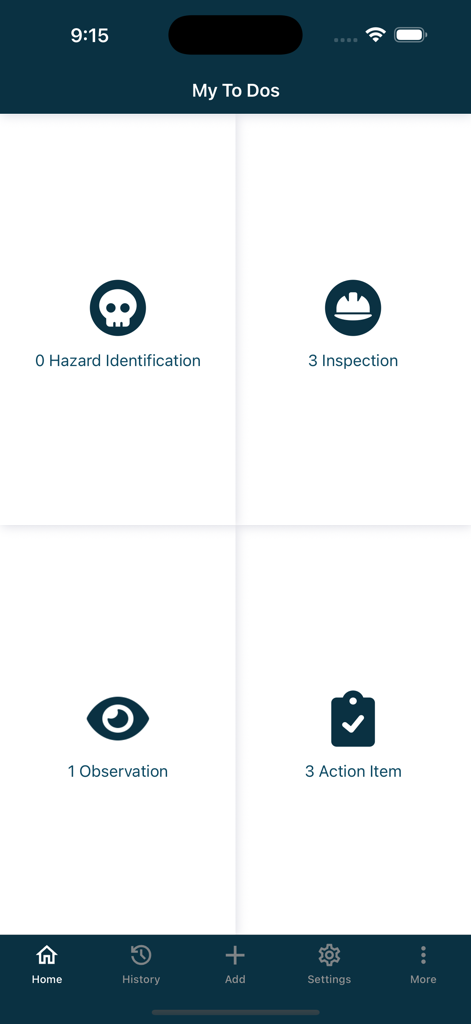 VelocityEHS® - 危険の特定、点検、観察、アクションアイテムなどの安全タスクを表示するVelocityEHSアプリのダッシュボード。