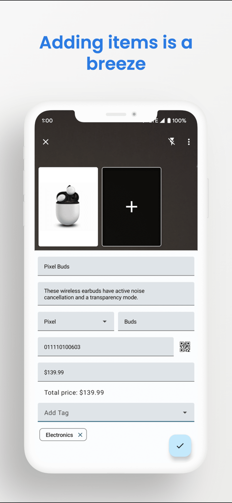 HouseBook - Home Inventory - Interface of HouseBook app showing the step by step process for adding a new item to a home inventory.