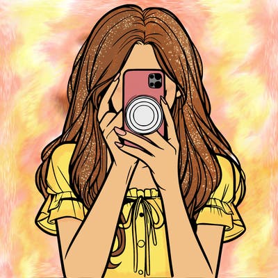 a realistic girl holding her phone taking pictures